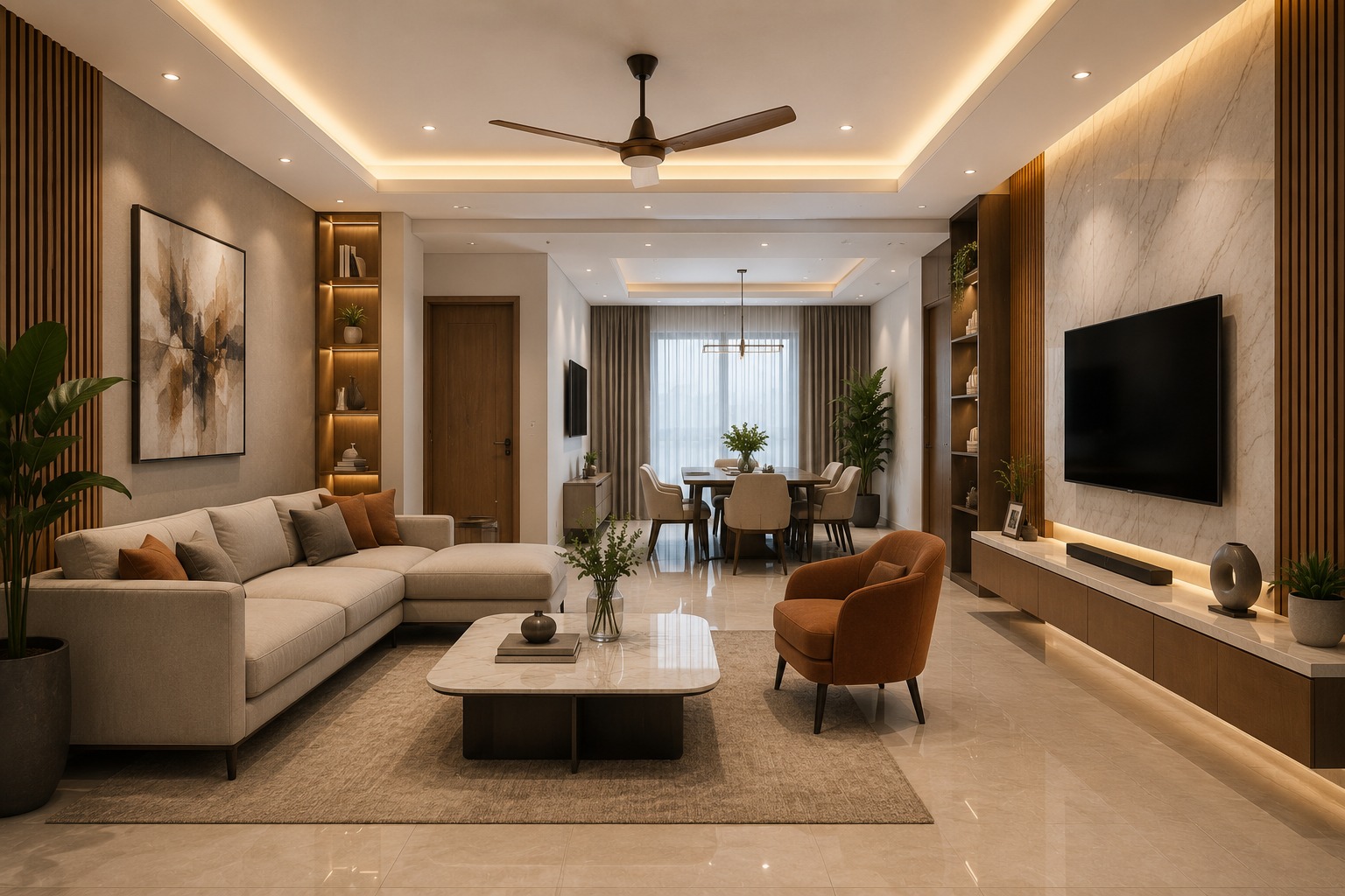 Finished modern living and dining interior fit-out
