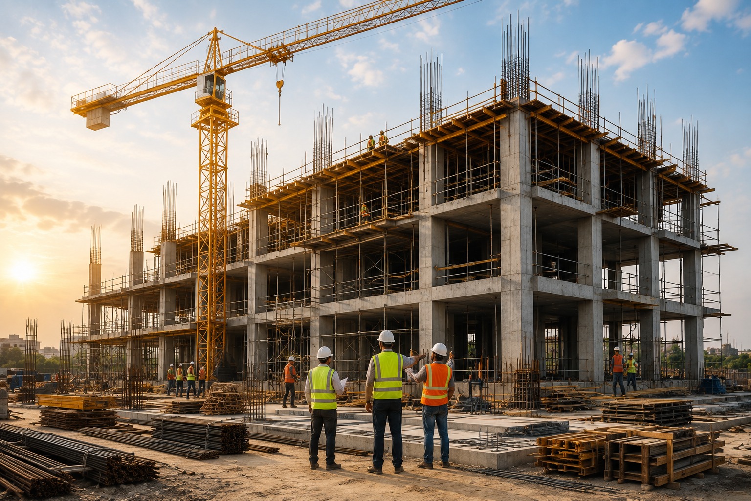 Site engineers reviewing a turnkey construction project